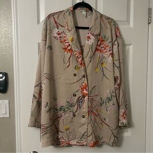 H&M Tan Floral Oversized Blazer with Buttons